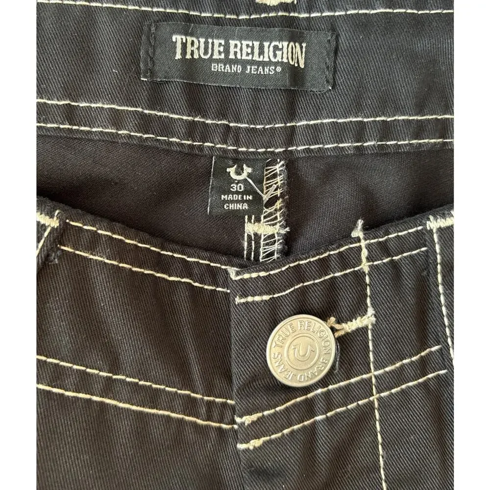 NWT True Religion Outline Graphic Letter Cargo Pants Jet Black Size 30 Rare Y2K